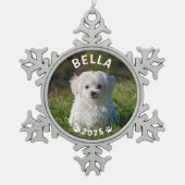 Pet Lovers Paw Drukt op eigen kerstfoto Tin Sneeuwvlok Ornament (Voorkant)