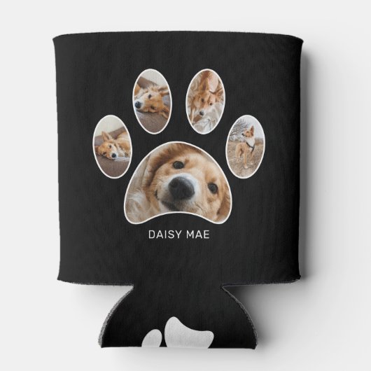 Pet Lovers Paw Naam Foto Collage Zwart Blikjeskoeler (Achterkant)