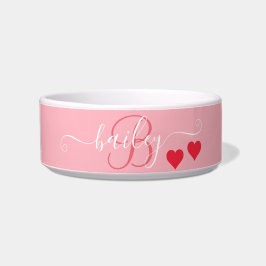 Pet Lovers Pink Heart Monogram Naam Voerbakje
