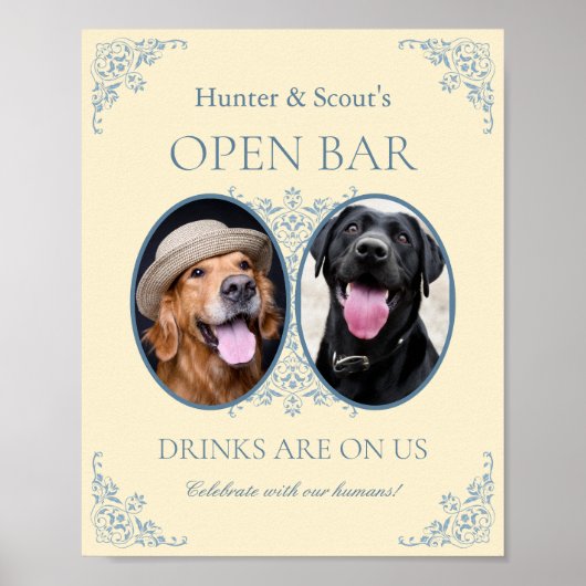 Pet Lovers Yellow Chic Wedding Open Bar Sign Poster (Voorkant)