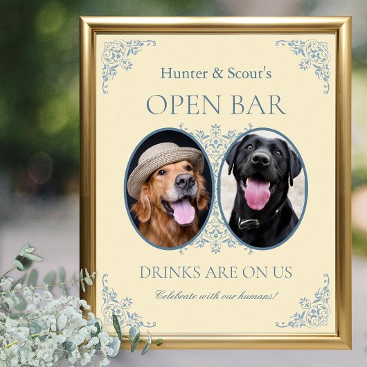 Pet Lovers Yellow Chic Wedding Open Bar Sign Poster