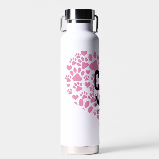 Pet mam mama to Cat Dog Paw Print Love Heart Waterfles (Voorkant)