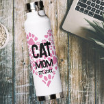 Pet mam mama to Cat Dog Paw Print Love Heart Waterfles<br><div class="desc">tekst kan worden aangepast aan katten- of hondenzoogdieren met een pootafdrukhart.</div>