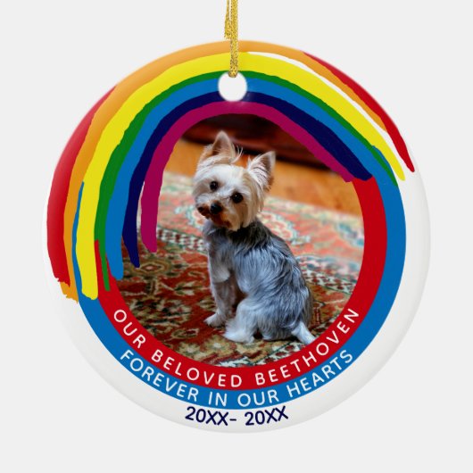 Pet Memorial 2-Sided 2-foto regenboogbrug Keramisch Ornament (Achterkant)