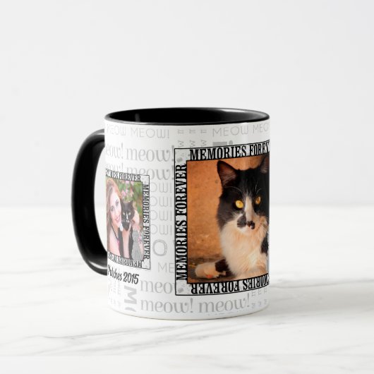 Pet Memorial 3-Foto verlies van een Kat Meow Word  Mok (Voorkant links)