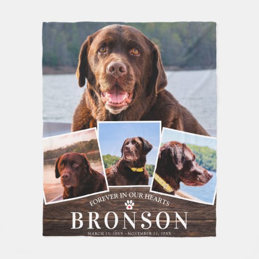 Pet Memorial 4 Afbeelding Collage Rustische Landho Fleece Deken (Voorkant)