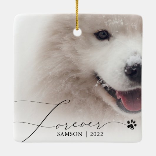 Pet Memorial | Aangepaste foto-opmaakpagina Keramisch Ornament (Achterkant)