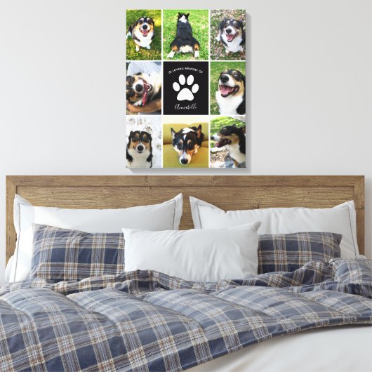 Pet Memorial Aangepaste Hond 8 Fotocollage Canvas Afdruk (Insitu (Slaapkamer))