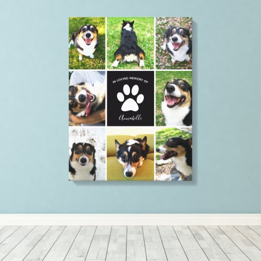 Pet Memorial Aangepaste Hond 8 Fotocollage Canvas Afdruk (Insitu (Houten vloer))