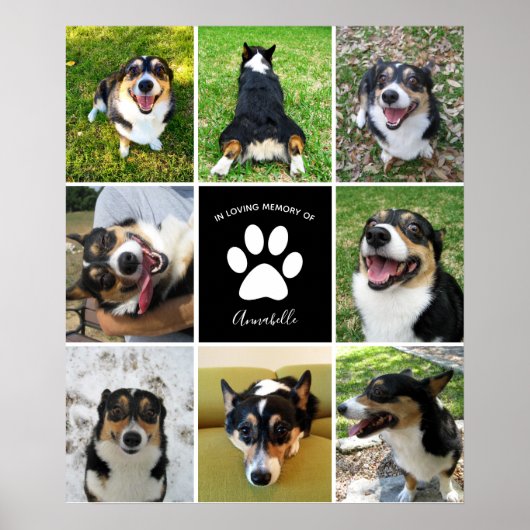 Pet Memorial Aangepaste Hond 8 Fotocollage Poster (Voorkant)