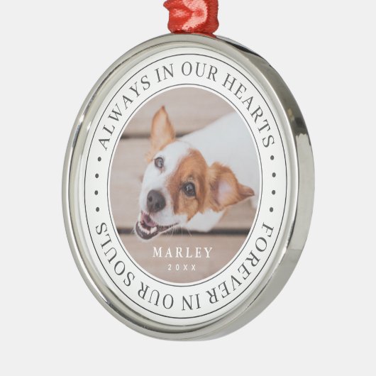 Pet Memorial altijd in ons hart Moderne foto Metalen Ornament (Links)