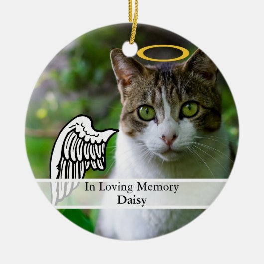 Pet Memorial Angel Wing & Halo Custom Name Keramisch Ornament (Voorkant)