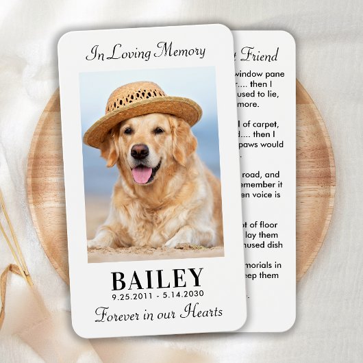 Pet Memorial Best Friend Dog Foto Prayer Kaart
