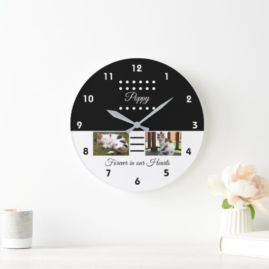 Pet memorial cat Black White voegt foto's toe Grote Klok (Huis)