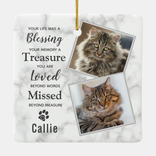 Pet Memorial Cat Herembrance Keepomwille Foto Keramisch Ornament (Achterkant)