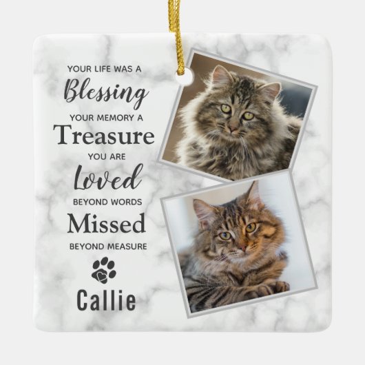Pet Memorial Cat Herembrance Keepomwille Foto Keramisch Ornament (Voorkant)