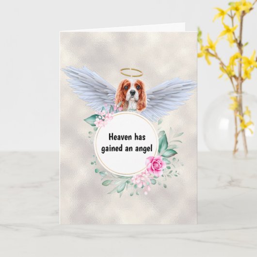 Pet memorial Charles Spaniel angel vleugelgedicht Kaart (Gele Bloem)