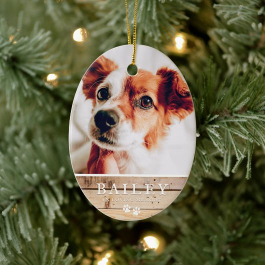 Pet Memorial Country Rustic Woodsy Paws Foto Keramisch Ornament (Boom)