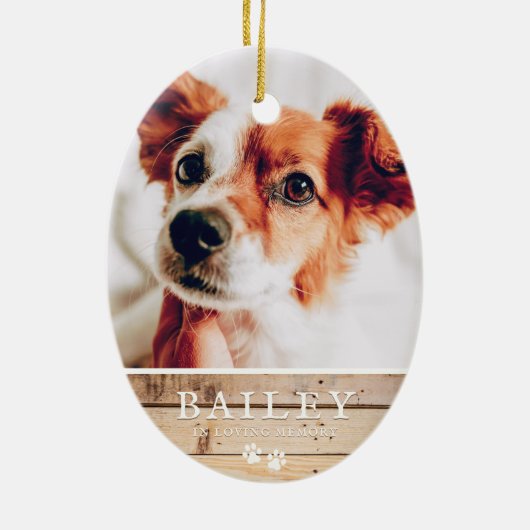 Pet Memorial Country Rustic Woodsy Paws Foto Keramisch Ornament (Achterkant)