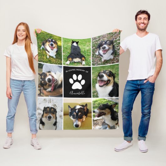 Pet Memorial Custom Dog Foto Collage Paw Print Fleece Deken (In situ)