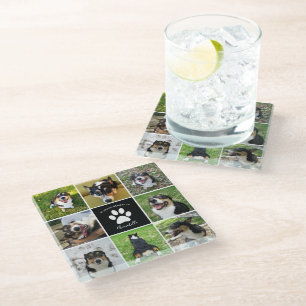 Pet Memorial Custom Dog Foto Collage Paw Print Glazen Onderzetter