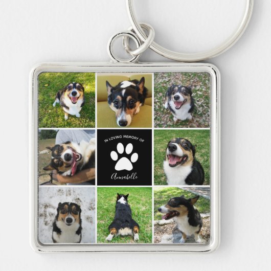 Pet Memorial Custom Dog Foto Collage Paw Print Sleutelhanger (Voorkant)