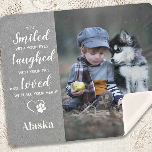 Pet Memorial Custom Gray Leather Dog Foto Sherpa Deken
