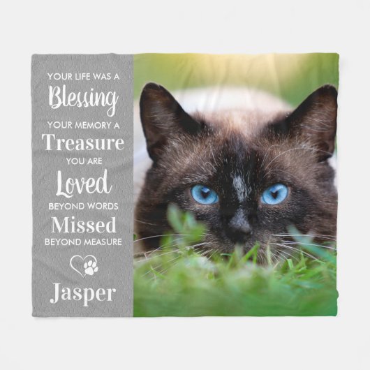 Pet Memorial Custom Herinnering Gedicht Kat Foto Fleece Deken (Voorkant (Horizontaal))