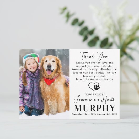 Pet Memorial Dog Sympathie Persoonlijke foto Bedankkaart (Staand voorkant)