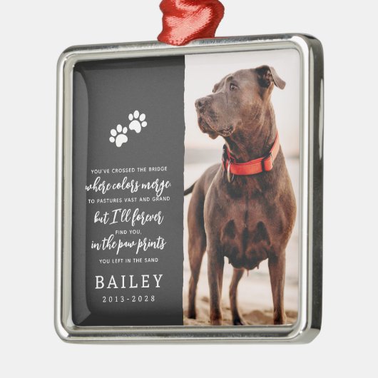 Pet Memorial Eenvoudig Modern Chique Gedicht Foto Metalen Ornament (Links)