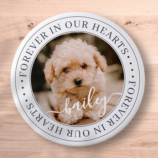 Pet Memorial Forever Hearts Elegant Foto Ronde Button 7,6 Cm