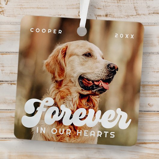 Pet Memorial Forever in ons hart Foto Metalen Ornament
