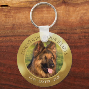 Pet Memorial FOREVER IN ONZE HARTS Foto Gold Magn Sleutelhanger