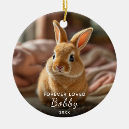 Pet Memorial Forever Loved Bunny Foto van Kerstmis Keramisch Ornament (Voorkant)