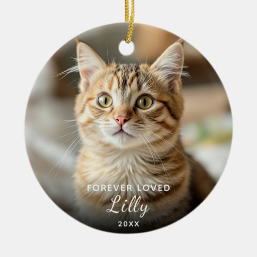 Pet Memorial Forever Loved Cat Foto van Kerstmis Keramisch Ornament (Voorkant)