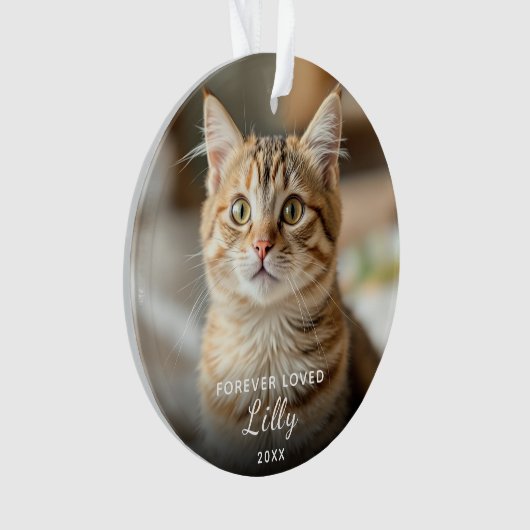 Pet Memorial Forever Loved Cat Foto van Kerstmis Ornament (voorkant)