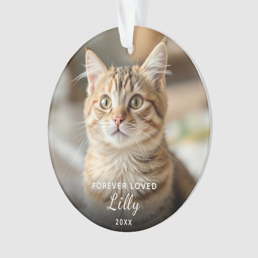 Pet Memorial Forever Loved Cat Foto van Kerstmis Ornament (voorkant)
