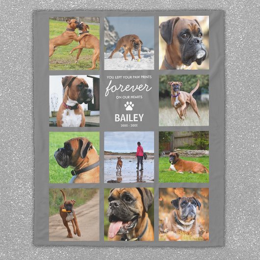 Pet Memorial Foto Collage Gray Fleece Deken