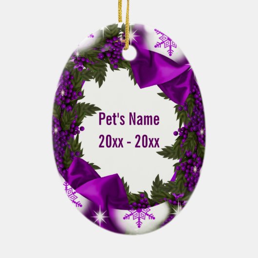 Pet memorial foto paars PERSONALIZE Keramisch Ornament (Achterkant)