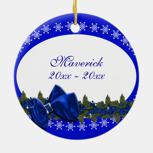 Pet memorial foto PERSONALIZE blue Keramisch Ornament (Achterkant)