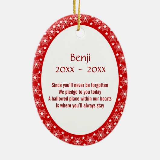 Pet memorial foto vers PERSONALIZE Keramisch Ornament (Achterkant)