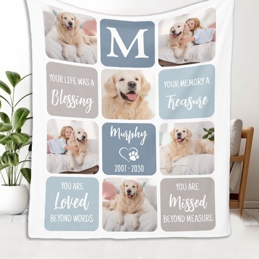 Pet Memorial gepersonaliseerd 7 foto collage hond Fleece Deken