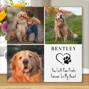 Pet Memorial Gepersonaliseerde 3 foto's Paw Prints Fotoplaat