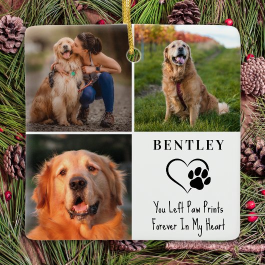 Pet Memorial Gepersonaliseerde 3 foto's Paw Prints Keramisch Ornament