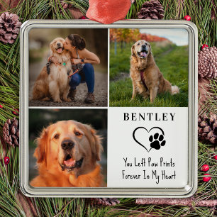 Pet Memorial Gepersonaliseerde 3 foto's Paw Prints Metalen Ornament
