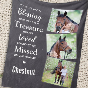 Pet Memorial Gepersonaliseerde 3 Paard Fotocollage Fleece Deken