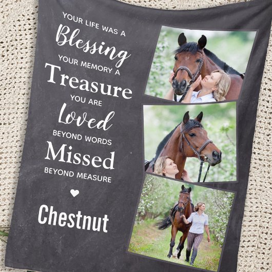 Pet Memorial Gepersonaliseerde 3 Paard Fotocollage Fleece Deken