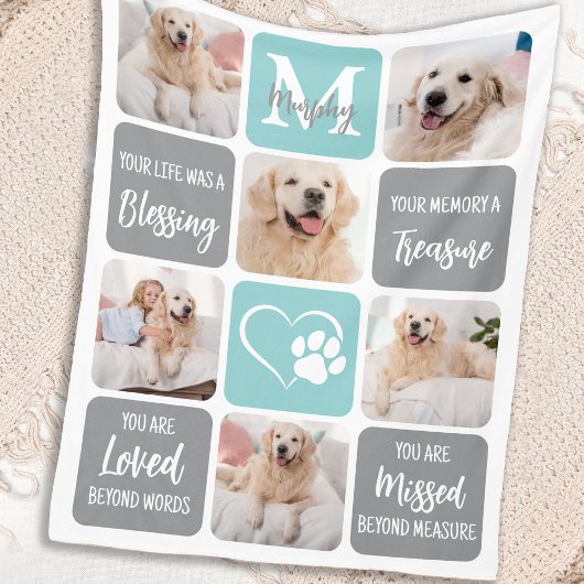 Pet Memorial gepersonaliseerde hond 6 foto collage Fleece Deken