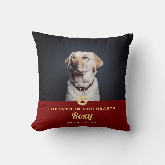 Pet Memorial Gift Paw Print Foto naam en jaar Kussen (Voorkant)