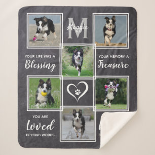 Pet Memorial Gray Photo Collage Sherpa Deken